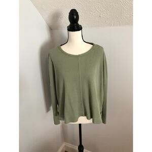 by Anthropologie Nori Green Waffle Knit Long-Sleeve Pullover Top - Size Small
